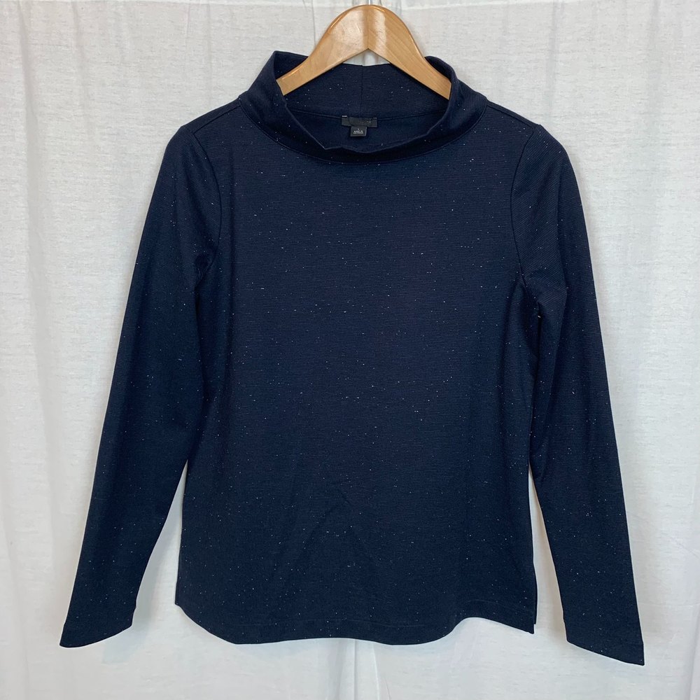 Ann Taylor Women's Long Sleeve Turtleneck Shirt Solid Navy Blue Size Small